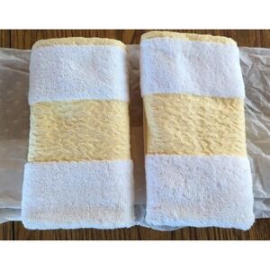 2 New Vintage Yves Delorme 15 X 28" Guest Towels ECUME Yellow‎ Set